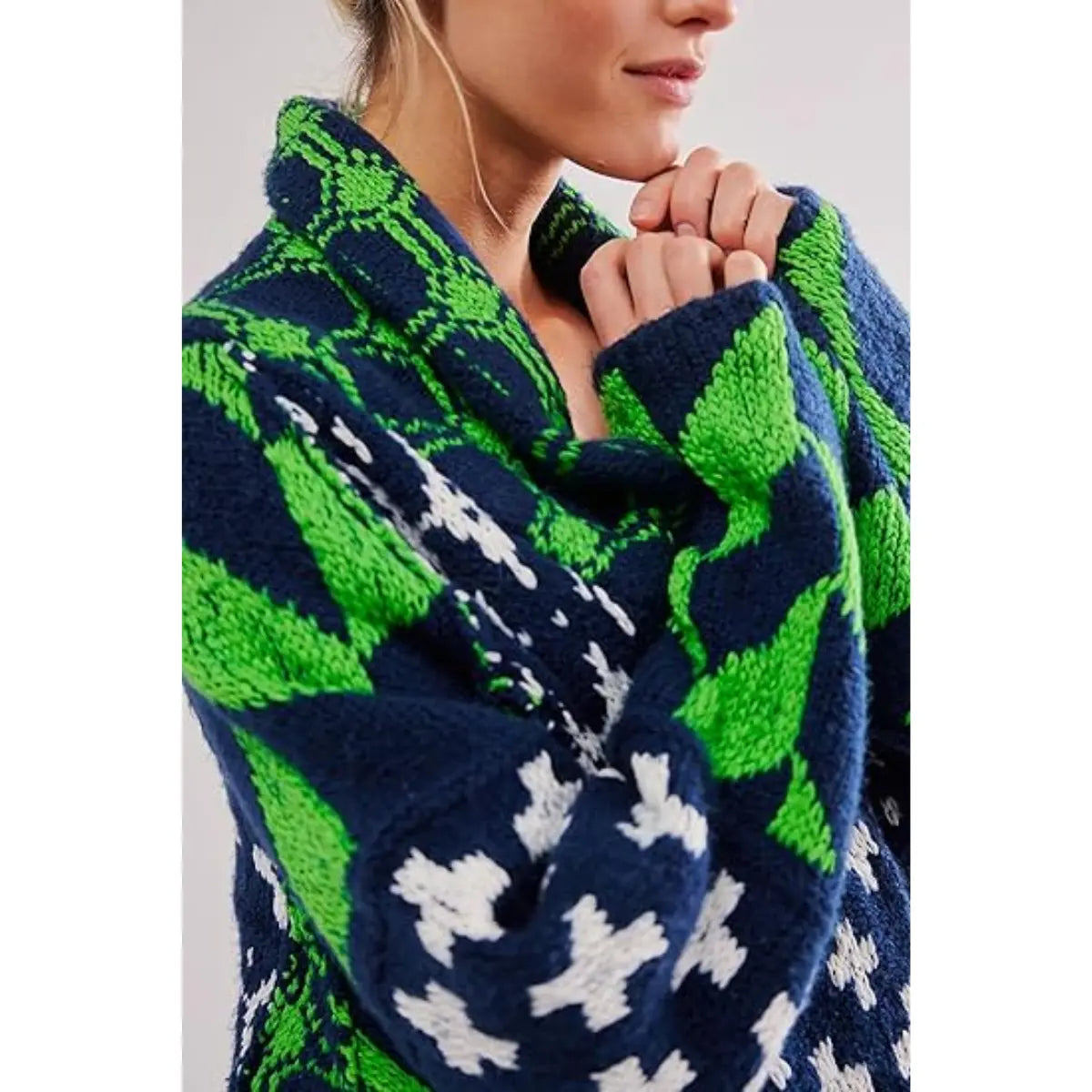 Unisex Oversized Patterned Knit Cardigan – Vintage Boho Button-Front Sweater, Relaxed Long Sleeve Casual Fall Streetwear