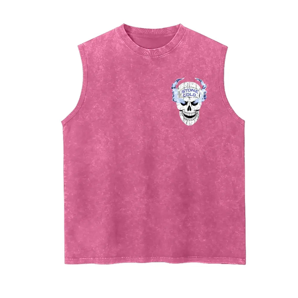 Vintage Wrestling Skull Graphic Tank Top – Washed Sleeveless Muscle Shirt for Gym, Workout, Streetwear & Casual Wear