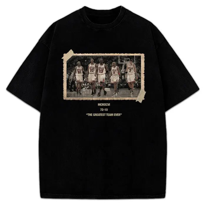 1996 Chicago Squad Vintage Photo T-Shirt The Greatest Team Ever 72-10 Crewneck Cotton Tee