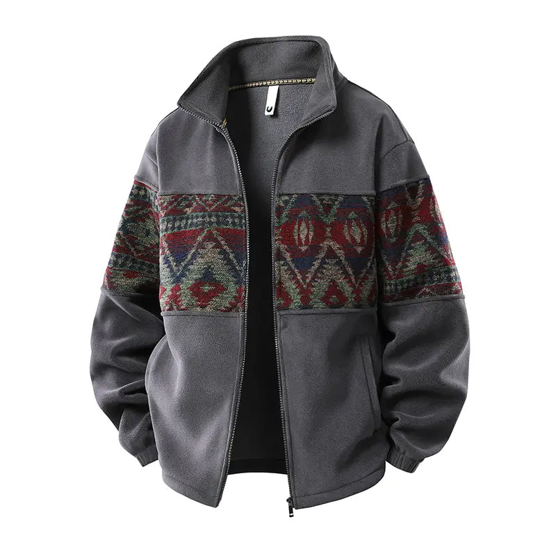 Men’s Aztec Fleece Jacket – Southwestern Pattern Full-Zip Coat, Cozy Stand Collar Casual Fall & Winter Outerwear