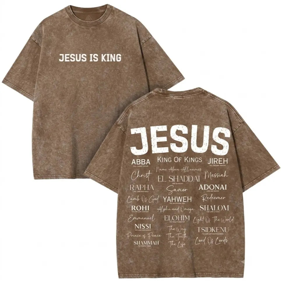 Jesus Is King Graphic T-Shirt/Sweatshirt/Hoodie – Vintage Acid Washed Oversized Christian Faith Streetwear Apparel