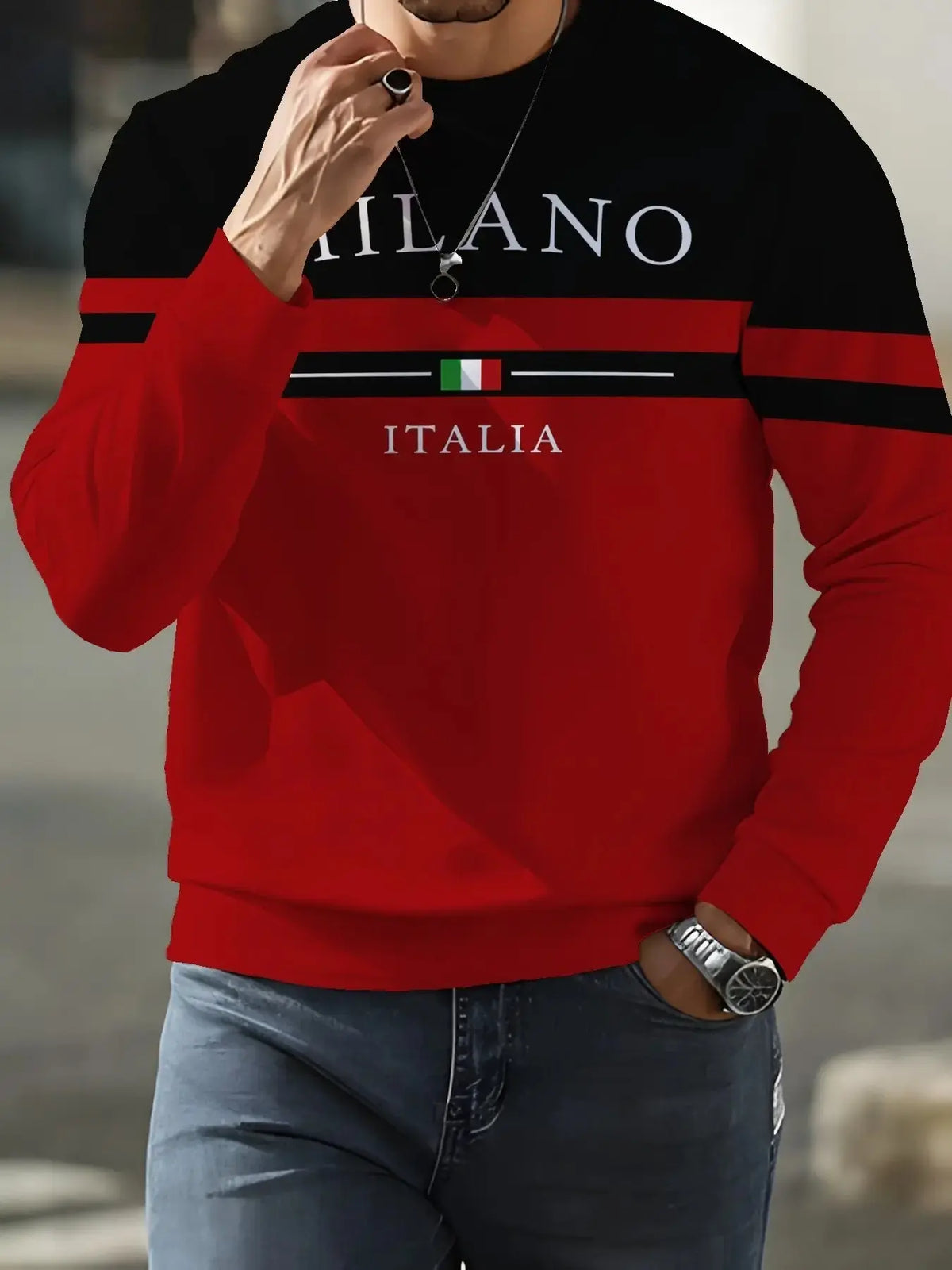 Milano Italy Graphic Sweatshirt – Italian Flag Colorblock Stripe Crewneck Pullover