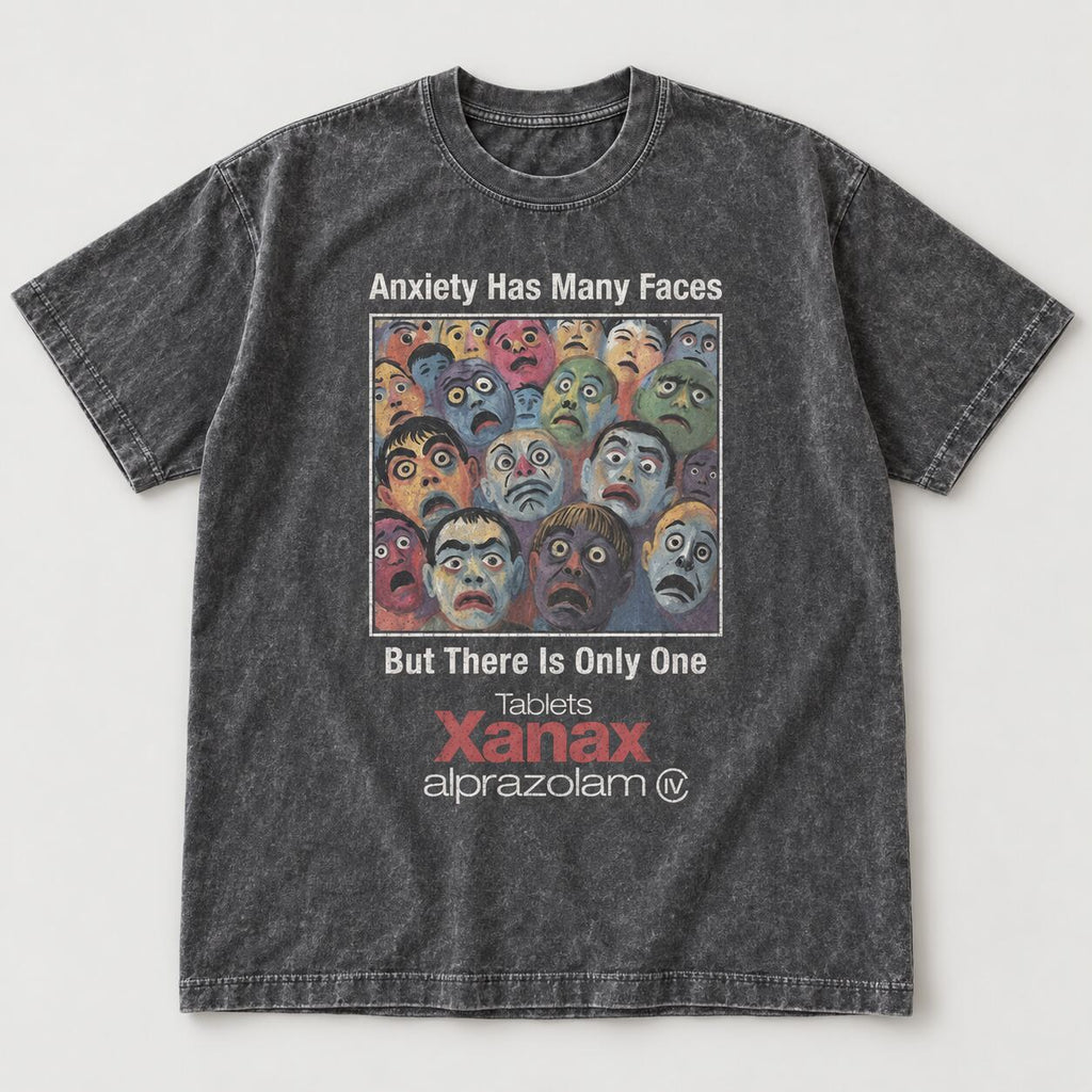Anxiety Has Many Faces Y2K Graphic T-Shirt, Sweatshirt & Hoodie – Vintage Parody Grunge Alternative Streetwear