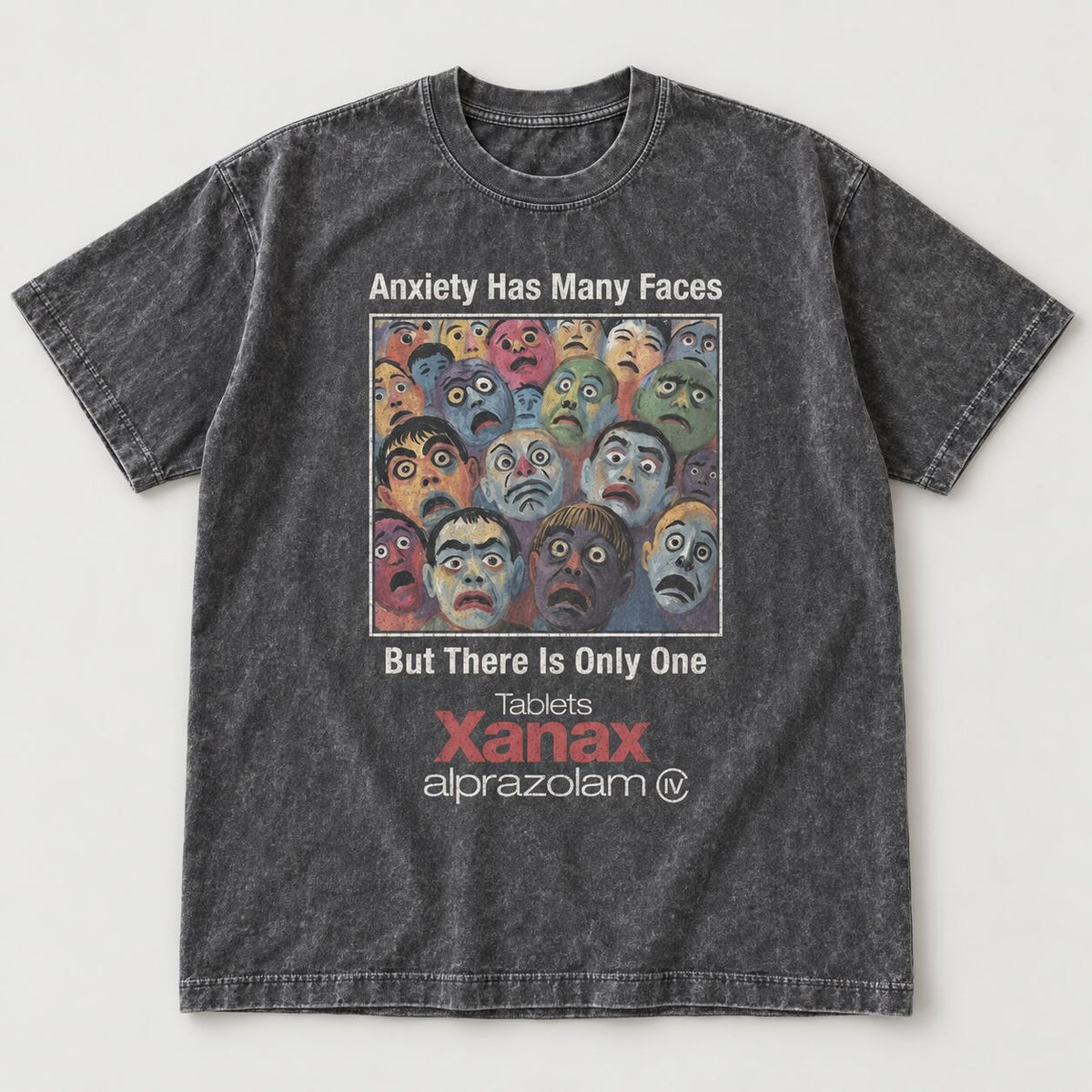 Anxiety Has Many Faces Y2K Graphic T-Shirt, Sweatshirt & Hoodie – Vintage Parody Grunge Alternative Streetwear