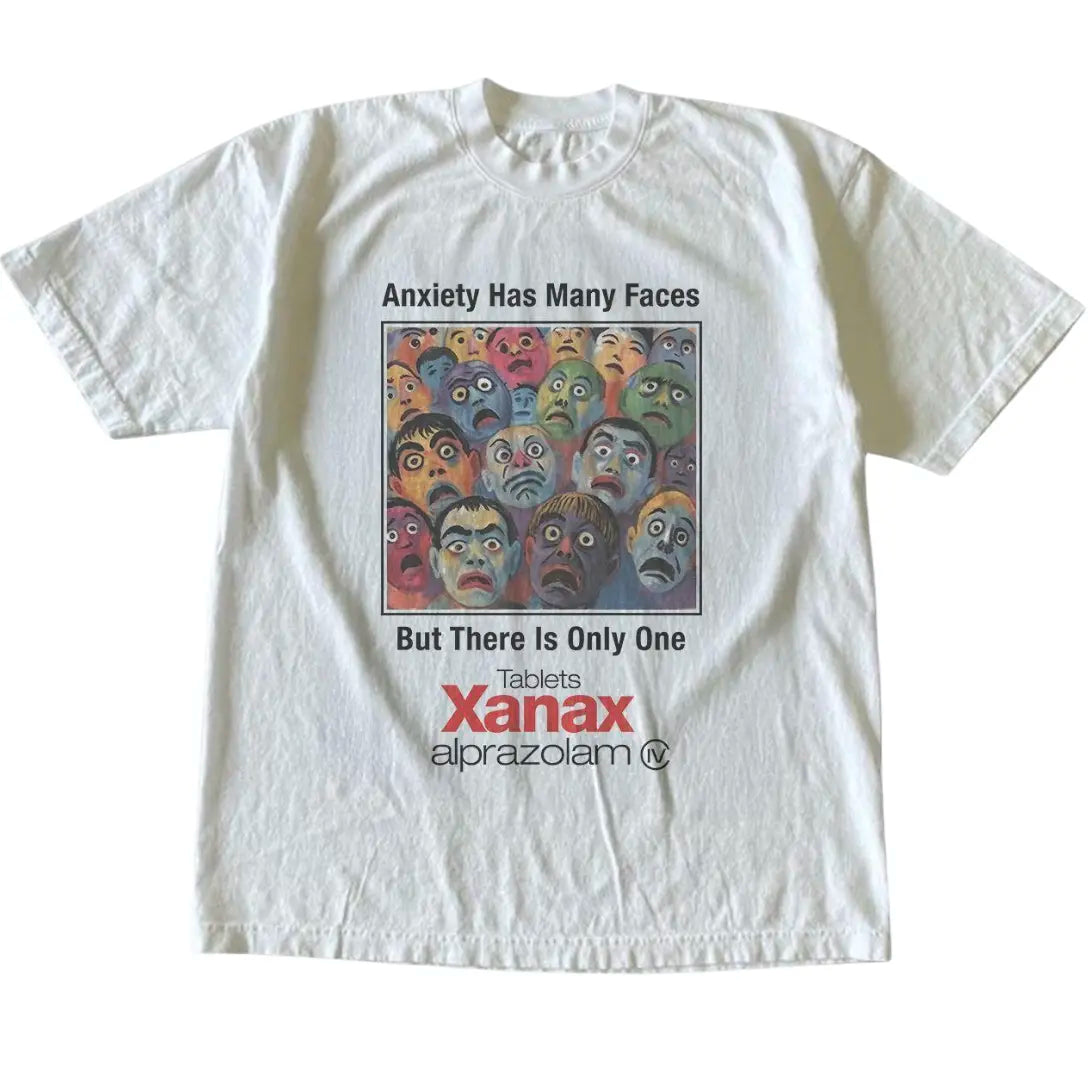 Anxiety Has Many Faces Y2K Graphic T-Shirt, Sweatshirt & Hoodie – Vintage Parody Grunge Alternative Streetwear