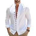 Men’s Stand Collar Linen Shirt – Button Front Long Sleeve Casual Shirt, Minimalist Summer Resort Style