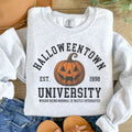 Halloween Town University Pumpkin Sweatshirt – Vintage Collegiate Graphic Crewneck, Spooky Season Fall Pullover for Halloween Lovers