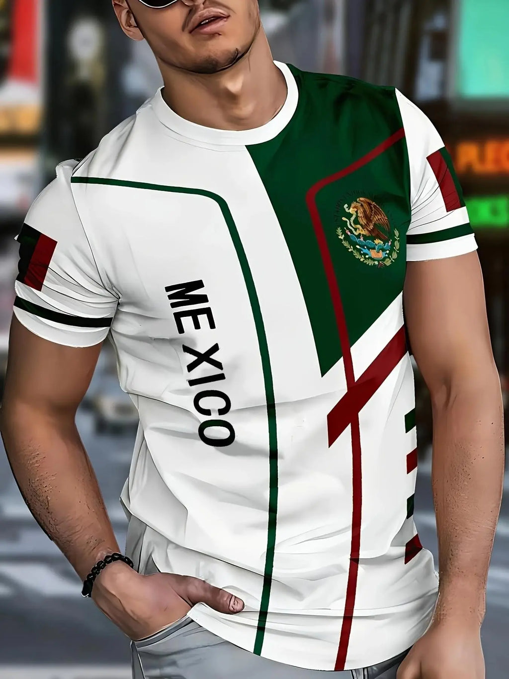 Men's Mexican Style 3D Printed T-Shirt, Eagle and Snake Pattern, Breathable Polyester, Lightweight Summer Round Neck Short Sleeve