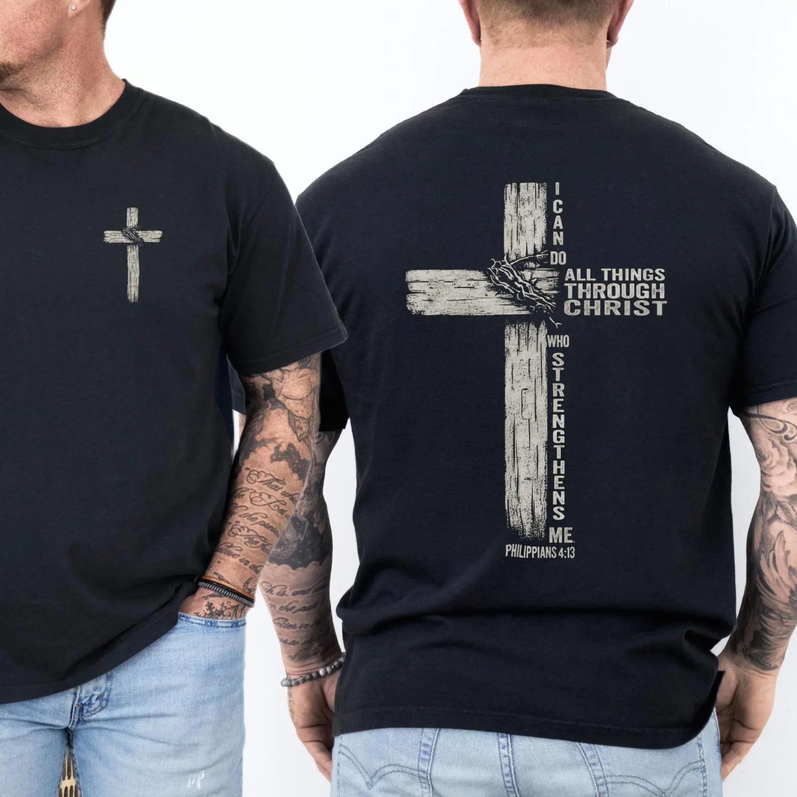 “I Can Do All Things Through Christ” Christian T-Shirt/Sweatshirt/Hoodie – Cross Graphic Philippians 4:13 Tee