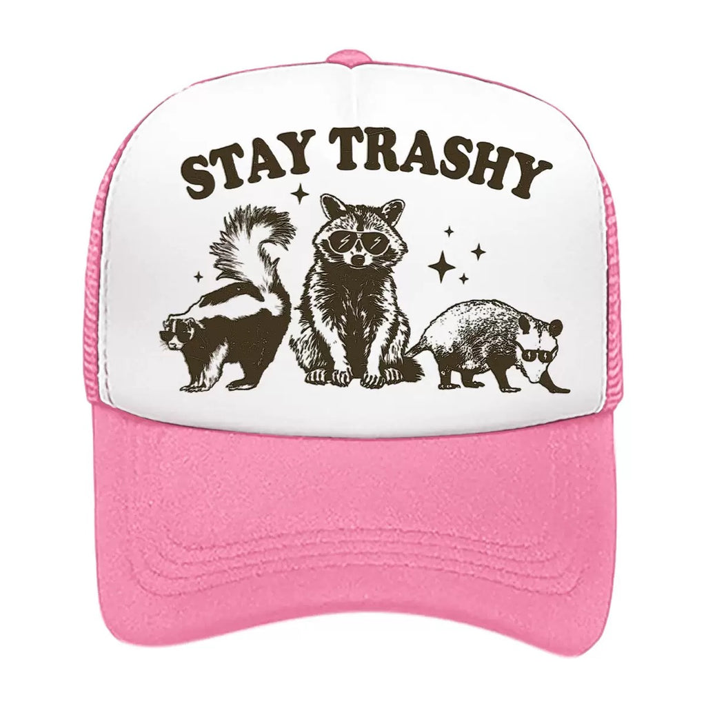 Stay Trashy Foam Trucker Hat – Funny Woodland Animal Graphic Mesh Baseball Cap for Men & Women