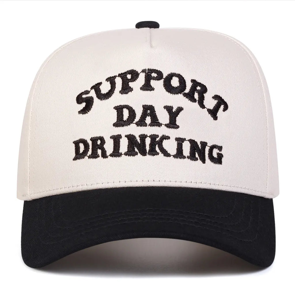 Support Day Drinking Hat – Funny Drinking Quote Two-Tone Baseball Cap, Adjustable Casual Hat for Parties, Vacations & Everyday Wear