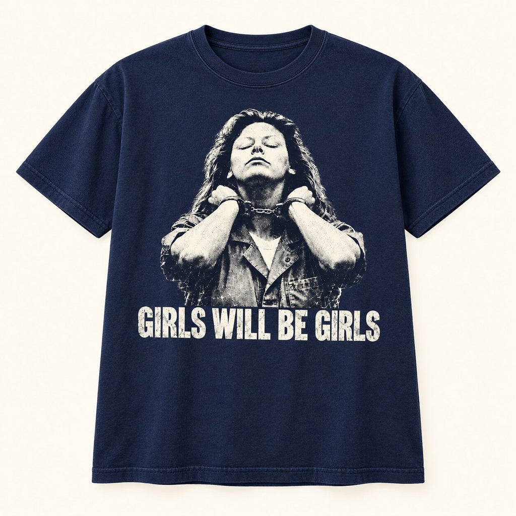 Girls Will Be Girls T-Shirt, Sweatshirt & Hoodie – Vintage True Crime Portrait Graphic Print