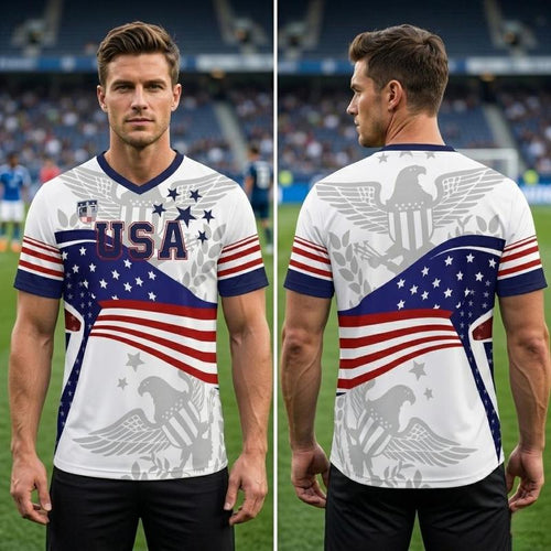 America 250 USA Soccer Fan Jersey – 1776-2026 Patriotic Bald Eagle American Flag Graphic Shirt