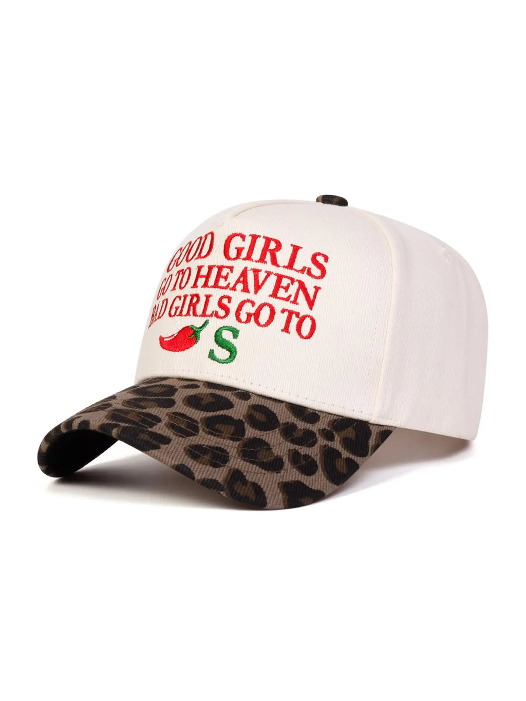 Good Girls Go to Heaven Bad Girls Go to S Embroidered Hat – Funny Sassy Leopard Print Trucker Cap for Women