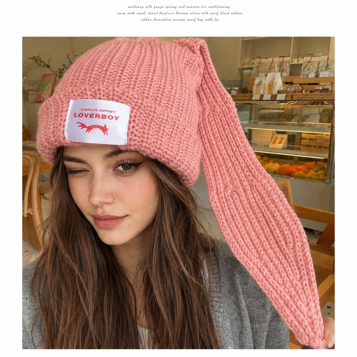 Women's Y2K Long Bunny Ear Beanie – Cute Oversized Rabbit Ear Knit Hat, Trendy Warm Winter Fashion Accessory