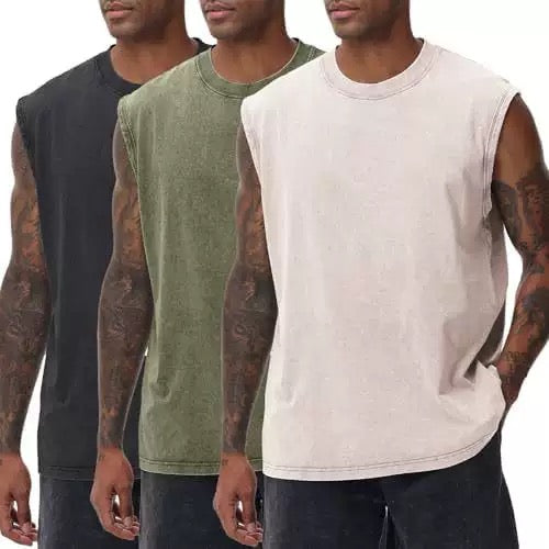 Men's Vintage Washed Oversized Tank Top – Cotton Sleeveless Muscle Shirt for Gym, Workout & Casual Streetwear