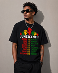 Women's & Men's Black Juneteenth T-Shirt/Sweatshirt/Hoodie - 100% Short Sleeve Crew Neck with African History Icons (Martin, Malcolm, Maya, Garvey) - Casual Juneteenth Celebration Apparel, Regular Fit Unisex Tee