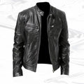 Men’s Faux Leather Biker Jacket – Stand Collar Slim Fit Moto Jacket with Zip Pockets, Casual Streetwear