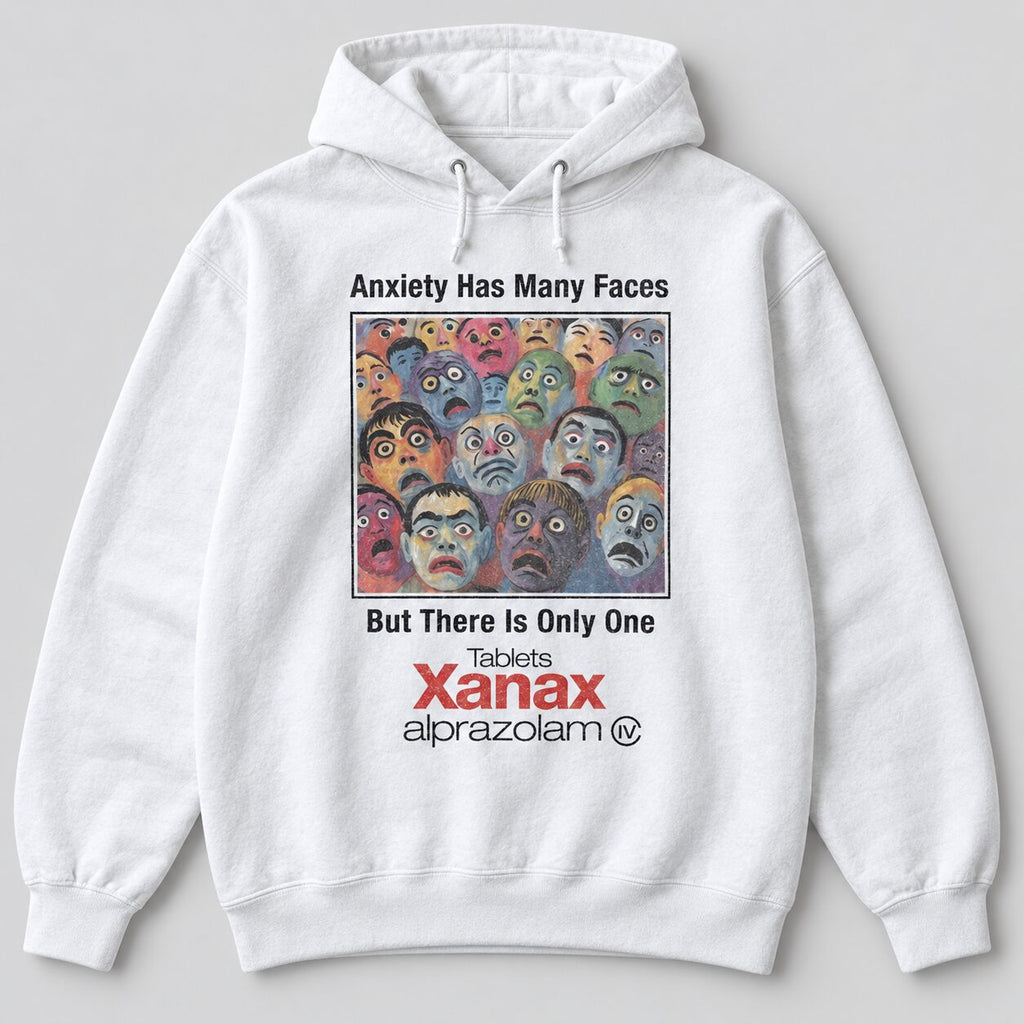 Anxiety Has Many Faces Y2K Graphic T-Shirt, Sweatshirt & Hoodie – Vintage Parody Grunge Alternative Streetwear