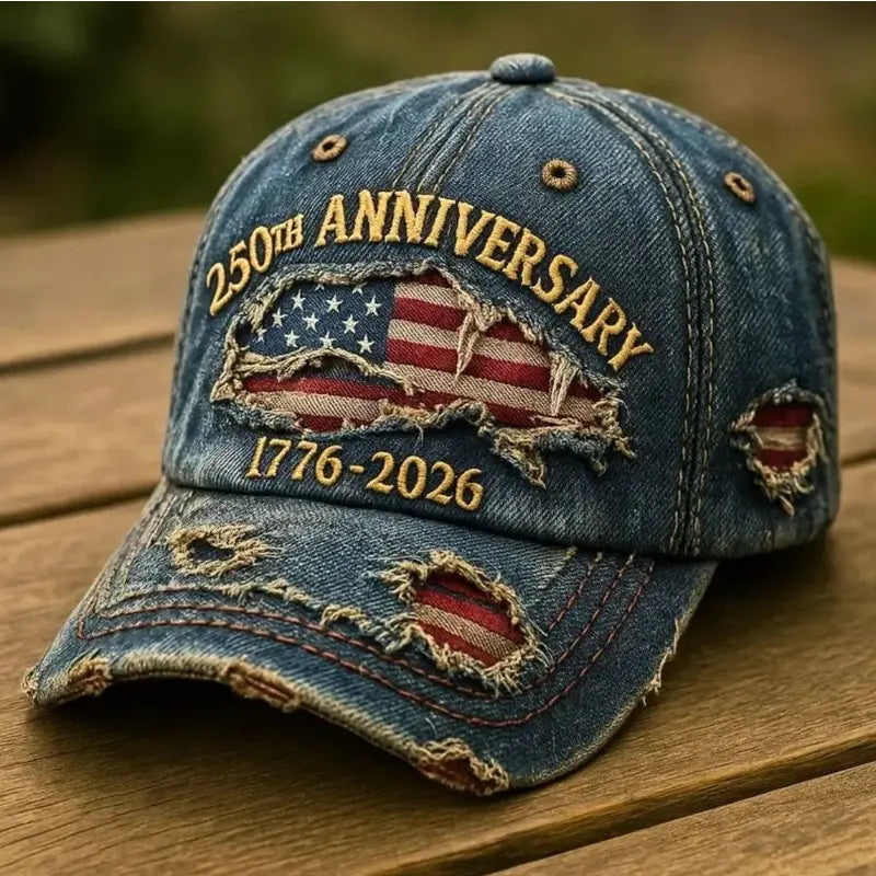 America 250th Anniversary Embroidered Flag Cap 1776-2026, Vintage Distressed Denim Baseball Hat, Patriotic USA Heritage Gift for Dad, Grandpa & American Pride Fans