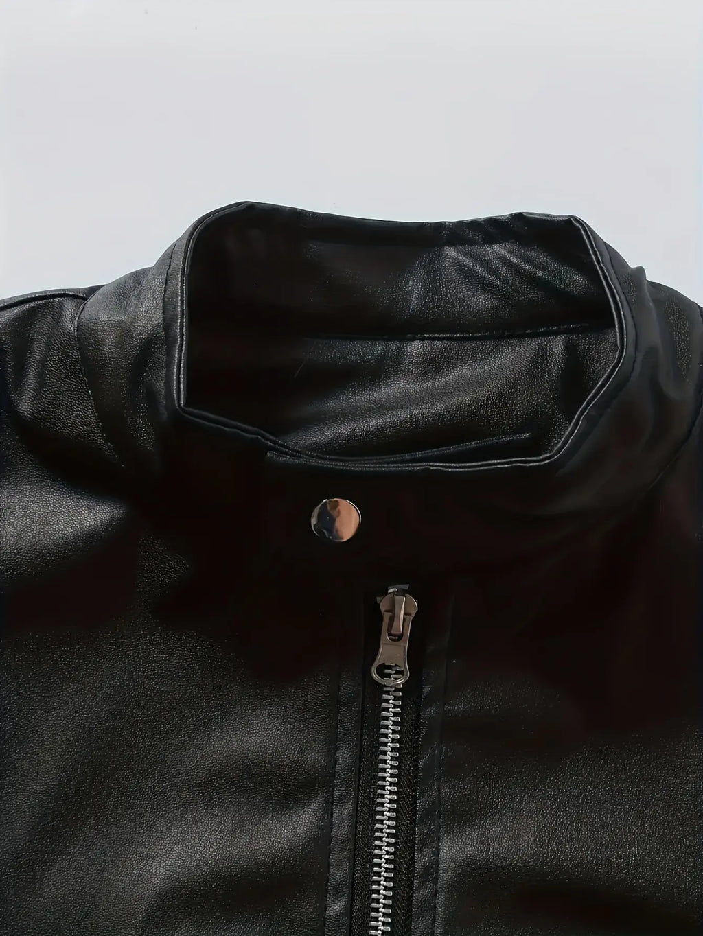 Men’s Faux Leather Biker Jacket – Stand Collar Slim Fit Moto Jacket with Zip Pockets, Casual Streetwear
