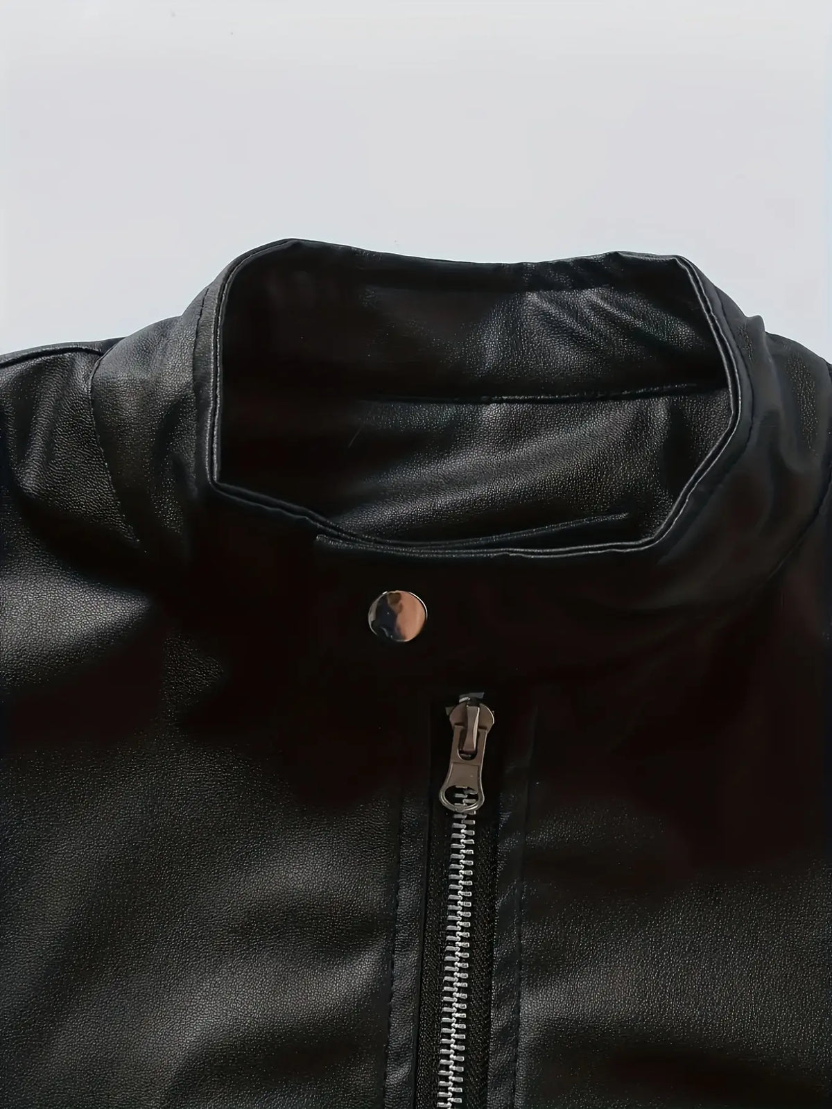 Men’s Faux Leather Biker Jacket – Stand Collar Slim Fit Moto Jacket with Zip Pockets, Casual Streetwear
