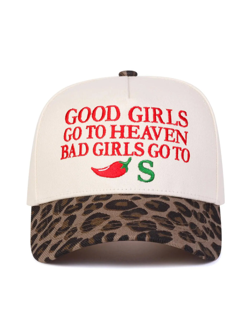 Good Girls Go to Heaven Bad Girls Go to S Embroidered Hat – Funny Sassy Leopard Print Trucker Cap for Women