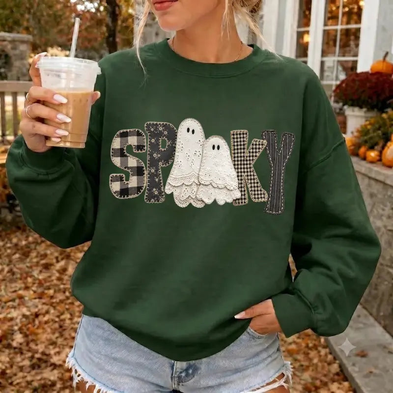 Spooky Ghost Halloween T-Shirt, Sweatshirt & Hoodie – Cute Gingham Ghost Fall Graphic Apparel