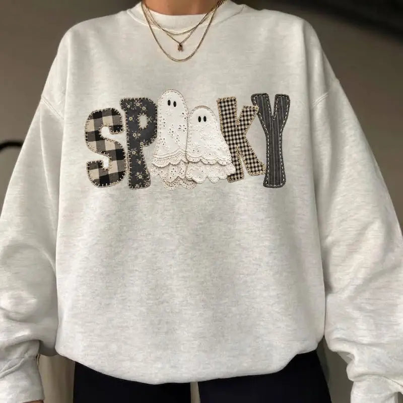 Spooky Ghost Halloween T-Shirt, Sweatshirt & Hoodie – Cute Gingham Ghost Fall Graphic Apparel