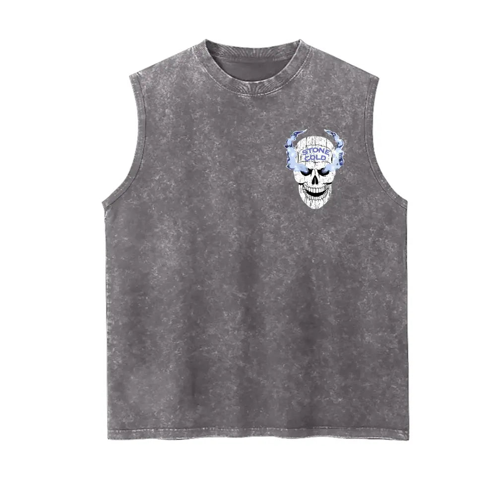 Vintage Wrestling Skull Graphic Tank Top – Washed Sleeveless Muscle Shirt for Gym, Workout, Streetwear & Casual Wear