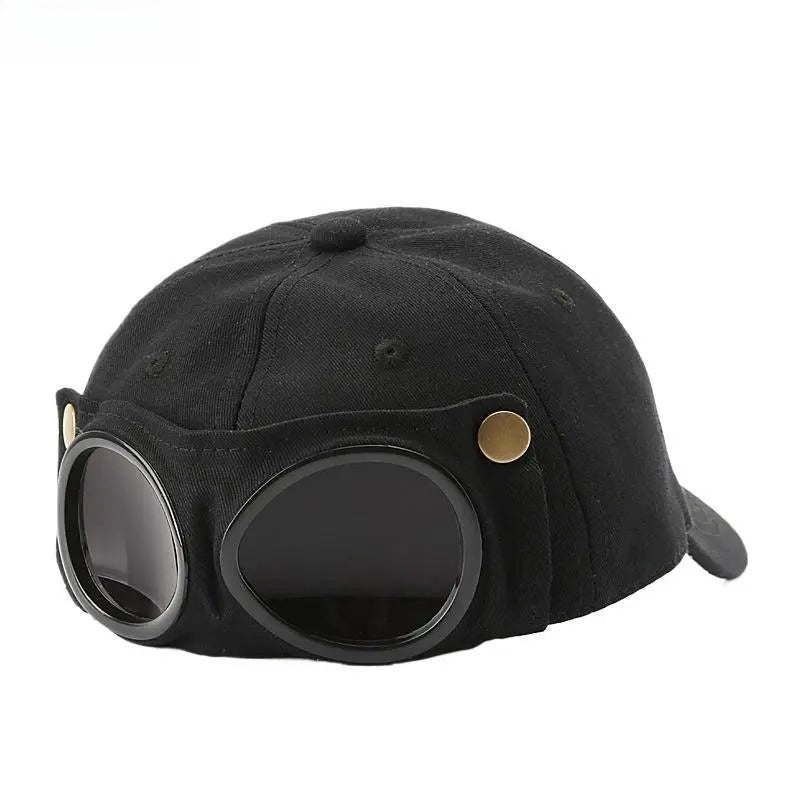 Men's Pilot Goggle Baseball Cap – Korean Streetwear Aviator Hat with Retro Glasses Detail, Casual Outdoor Snapback Cap