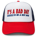 It's a Bad Day to Be a Hot Dog Embroidered Trucker Hat – Funny Meme Foam Snapback Cap, Retro Summer Statement Hat