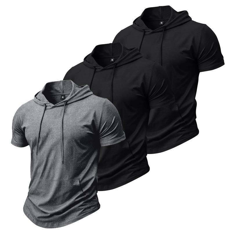 3-Pack Men’s Lightweight Short Sleeve Hoodies – Casual Hooded T-Shirts, Breathable Summer Tops for Gym, Workout, Sports & Everyday Wear