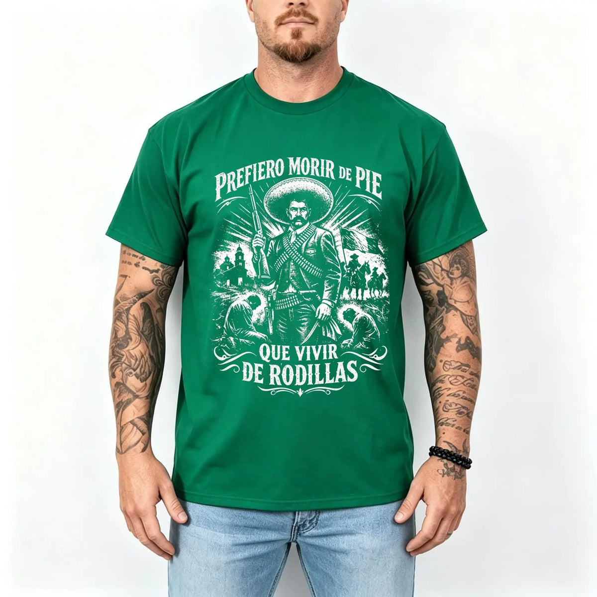 Prefiero Morir de Pie Que Vivir de Rodillas Graphic T-Shirt, Sweatshirt & Hoodie – Mexican Revolution Inspired Vintage Print, Mexican Heritage Apparel