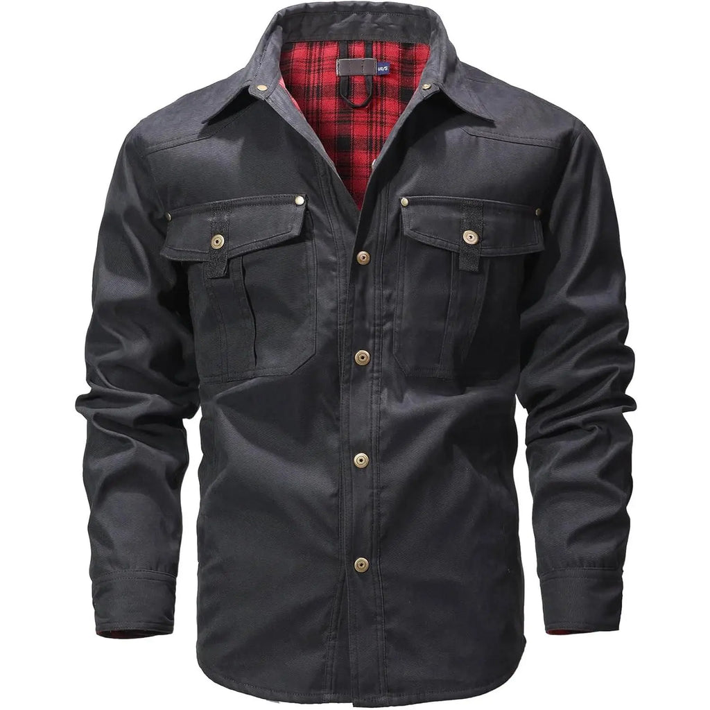 Men’s Plaid Lined Shirt Jacket – Western Workwear Button-Up Shacket with Utility Pockets, Casual Outdoor Jacket