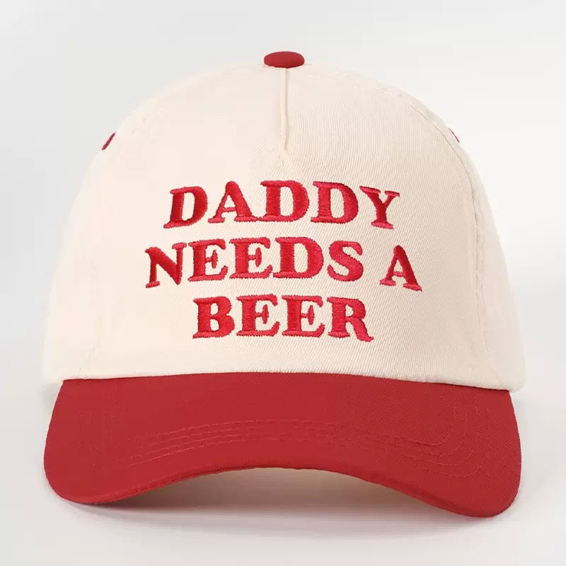 Daddy Needs a Beer Embroidered Hat – Funny Dad Two-Tone Baseball Cap for Beer Lovers