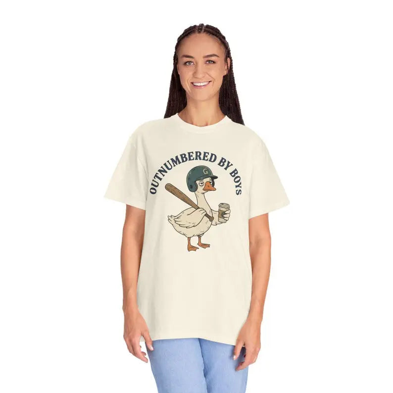 Exhausted Boy Mom T-Shirt/Sweatshirt/Hoodie – Outnumbered by Boys Goose Graphic Tee