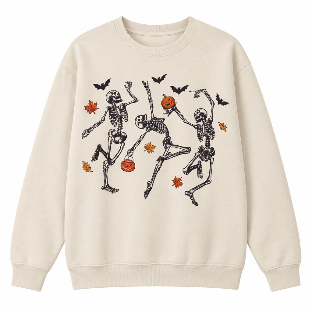 Dancing Skeletons Halloween Graphic T-Shirt, Sweatshirt & Hoodie – Funny Pumpkin & Spooky Season Design