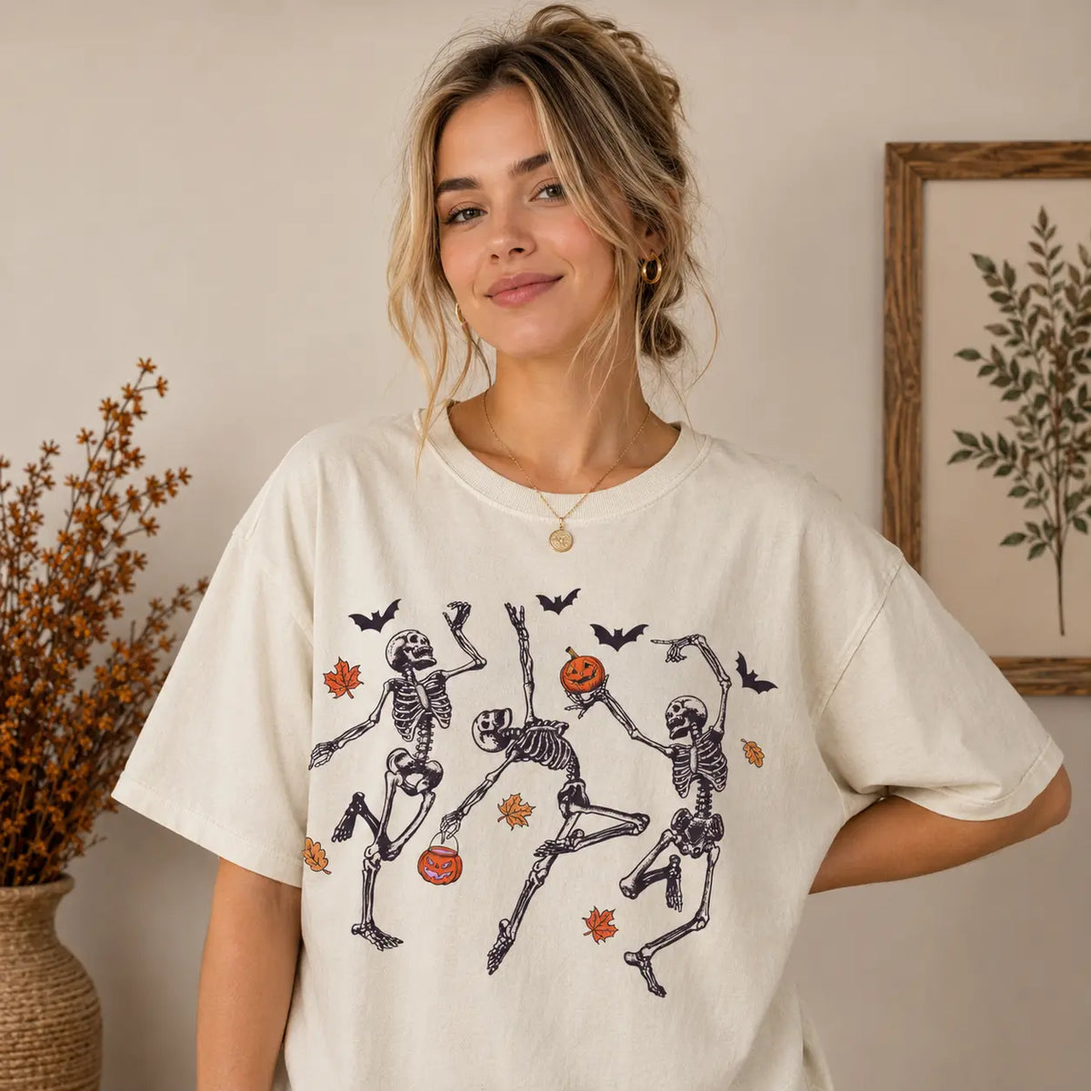 Dancing Skeletons Halloween Graphic T-Shirt, Sweatshirt & Hoodie – Funny Pumpkin & Spooky Season Design