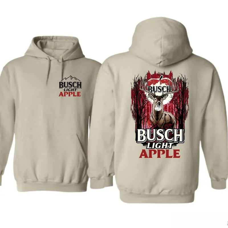 Busch Light Apple Deer Hunting Graphic T-Shirt, Sweatshirt & Hoodie – Outdoor Hunter Double-Sided Print Apparel