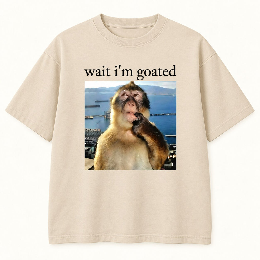Wait I’m Goated Funny Monkey Meme T-Shirt, Sweatshirt & Hoodie – Brainrot Humor Graphic, Viral Internet Meme