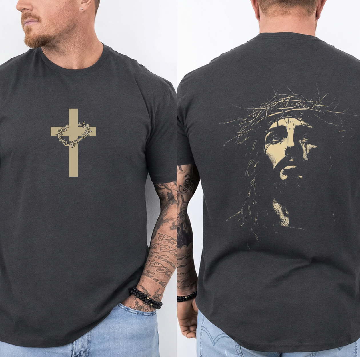 Jesus Crown of Thorns Tshirt, God Apparel Tee, Easter T-Shirt, Jesus T-Shirt, Easter Streetwear, Christian Apparel Graphic Tees, Gym Pump Cover Casual Round Neck