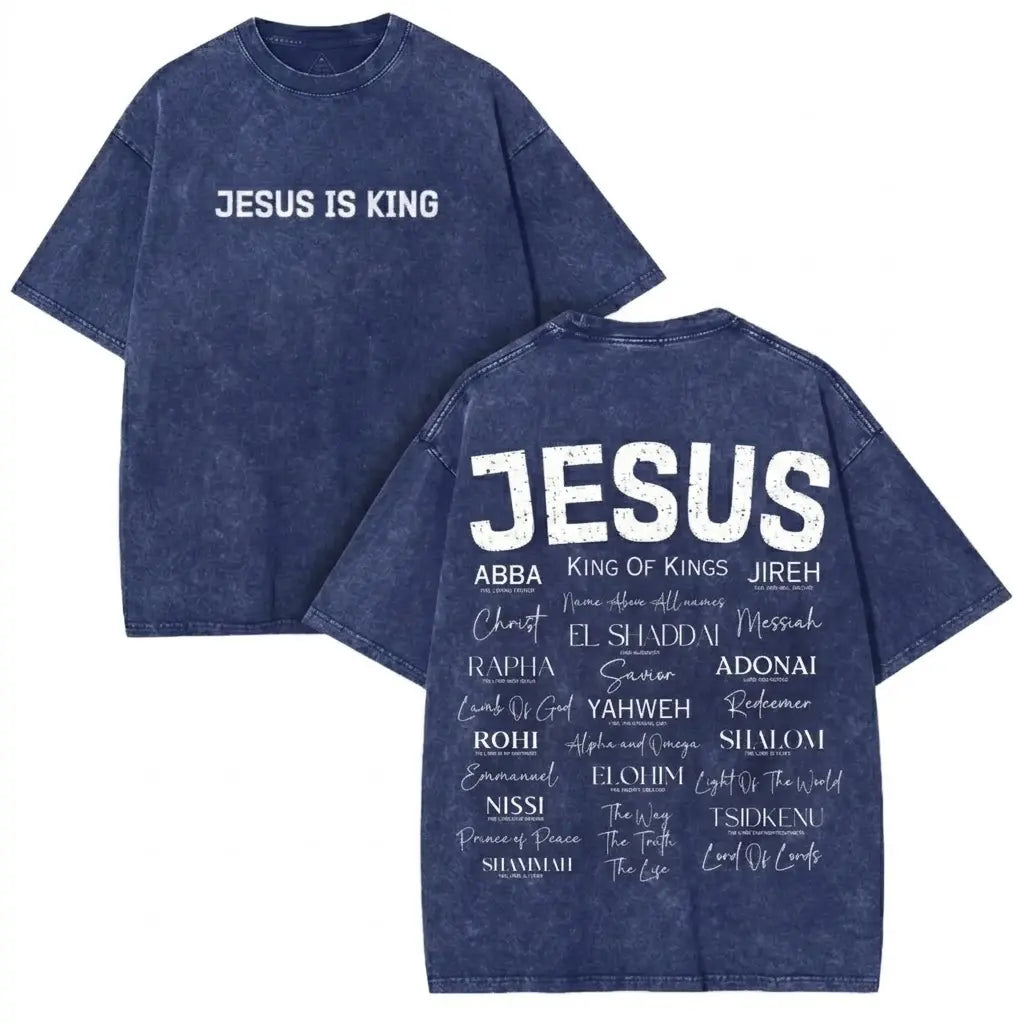 Jesus Is King Graphic T-Shirt/Sweatshirt/Hoodie – Vintage Acid Washed Oversized Christian Faith Streetwear Apparel