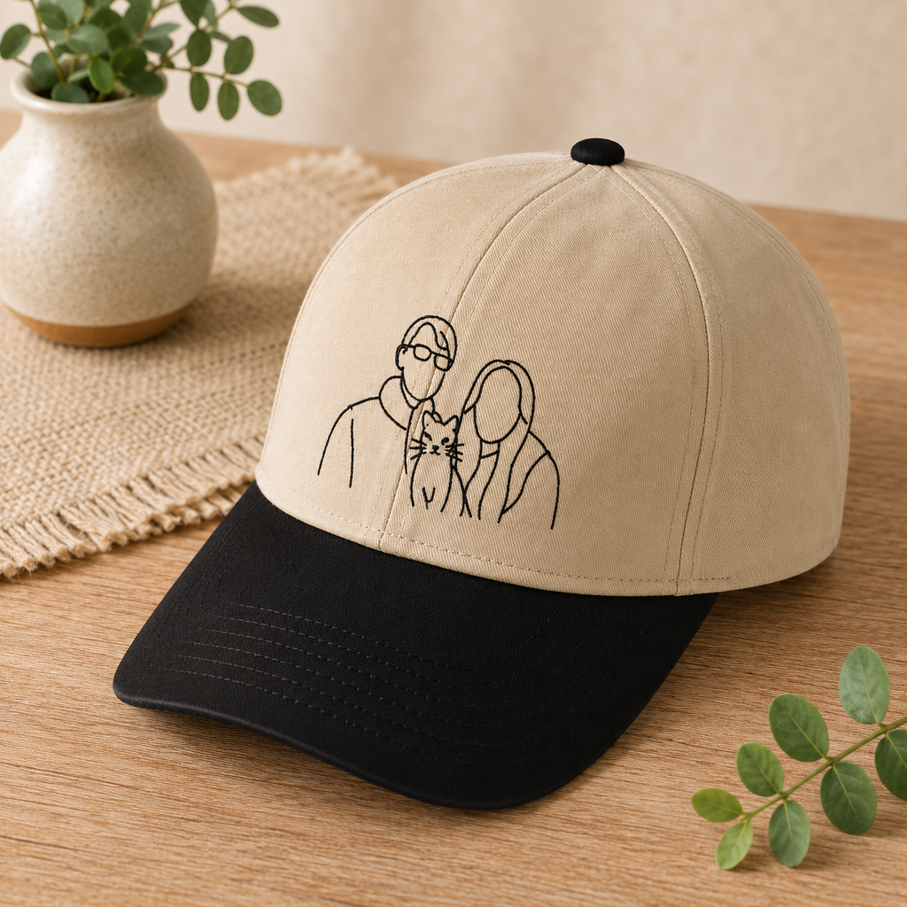 Personalized Photo Embroidered Hat – Custom Couple Portrait Cap, Turn Your Favorite Photo into Embroidery, Unique Gift for Couples