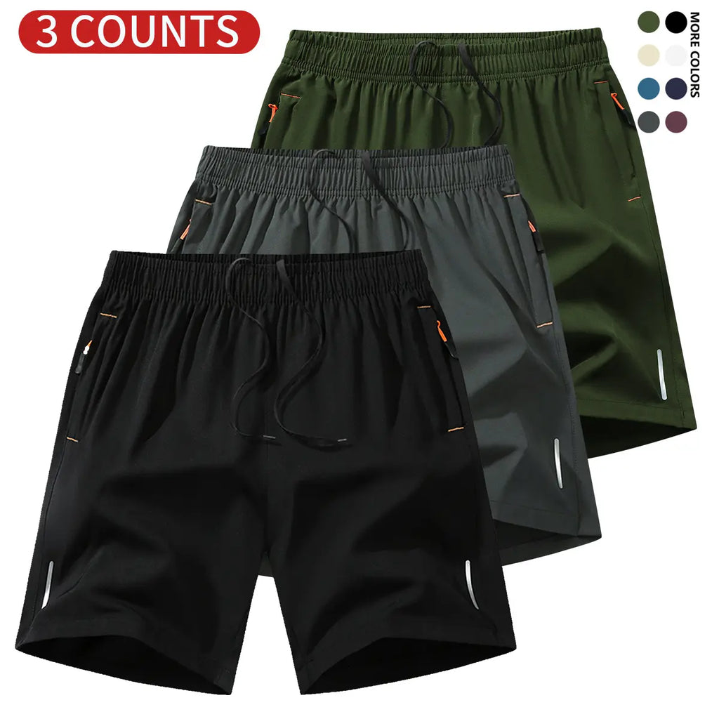 3-Pack Men's Athletic Shorts – Lightweight Breathable Running Shorts with Zipper Pockets, Drawstring Waist for Gym & Casual Wear