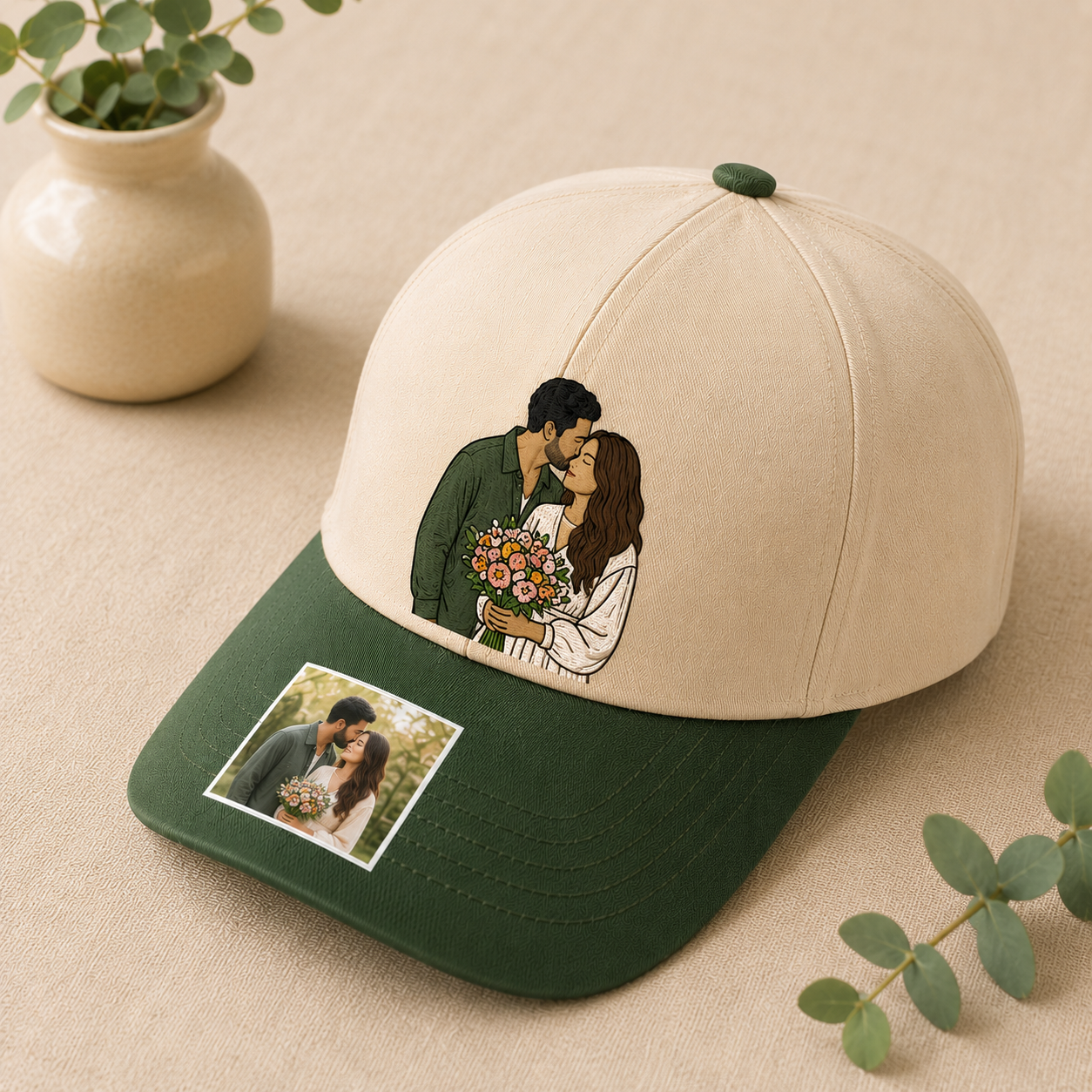 Personalized Photo Embroidered Hat – Custom Couple Portrait Cap, Turn Your Favorite Photo into Embroidery, Unique Gift for Couples
