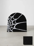 Y2K Spider Web Knit Beanie – Gothic Web Graphic Winter Hat, Unisex Streetwear Skull Cap for Fall & Winter