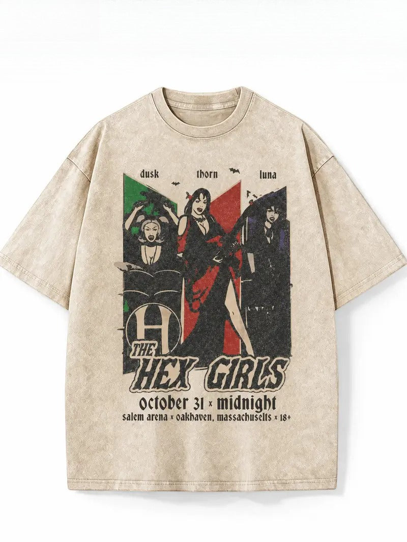 The Hex Girls Gothic Halloween Graphic T-Shirt, Sweatshirt & Hoodie – Retro Witchy Band Concert Style Apparel