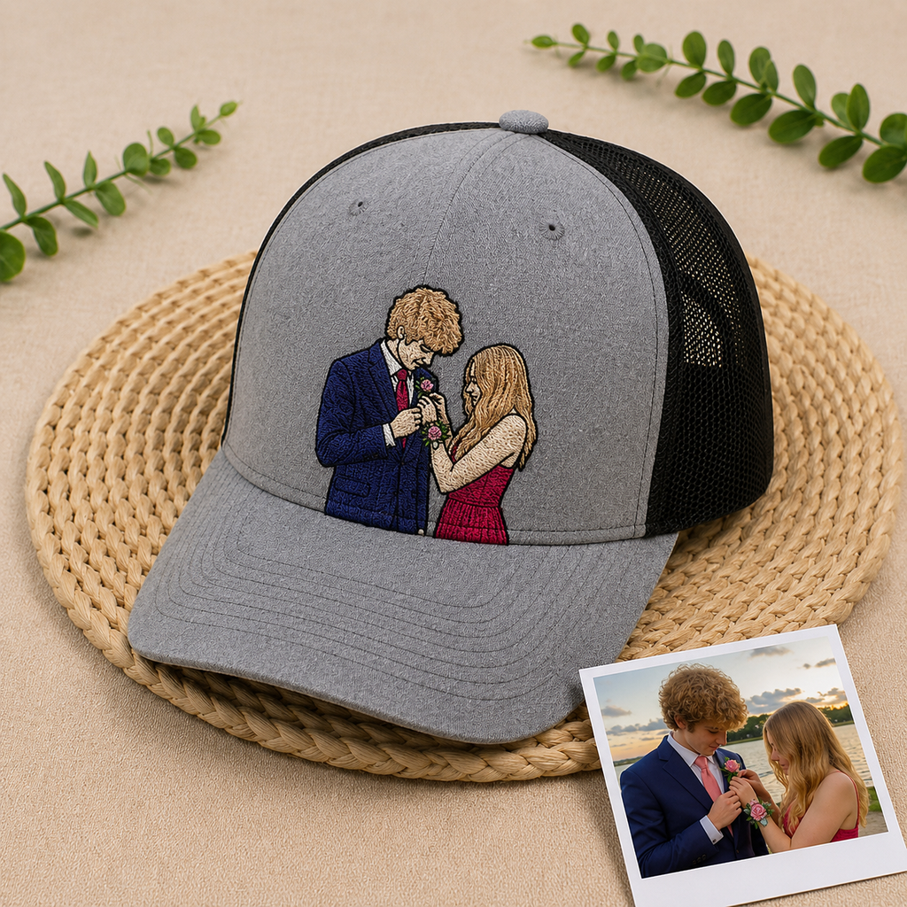 Personalized Photo Embroidered Hat – Custom Couple Portrait Cap, Turn Your Favorite Photo into Embroidery, Unique Gift for Couples