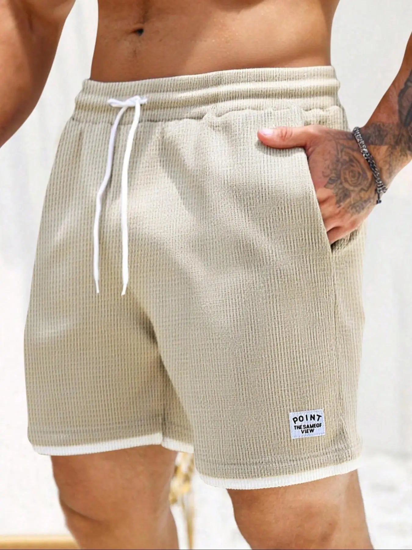 Men's Textured Casual Shorts – Drawstring Pocket Shorts, Relaxed Fit Summer Streetwear & Everyday Wear
